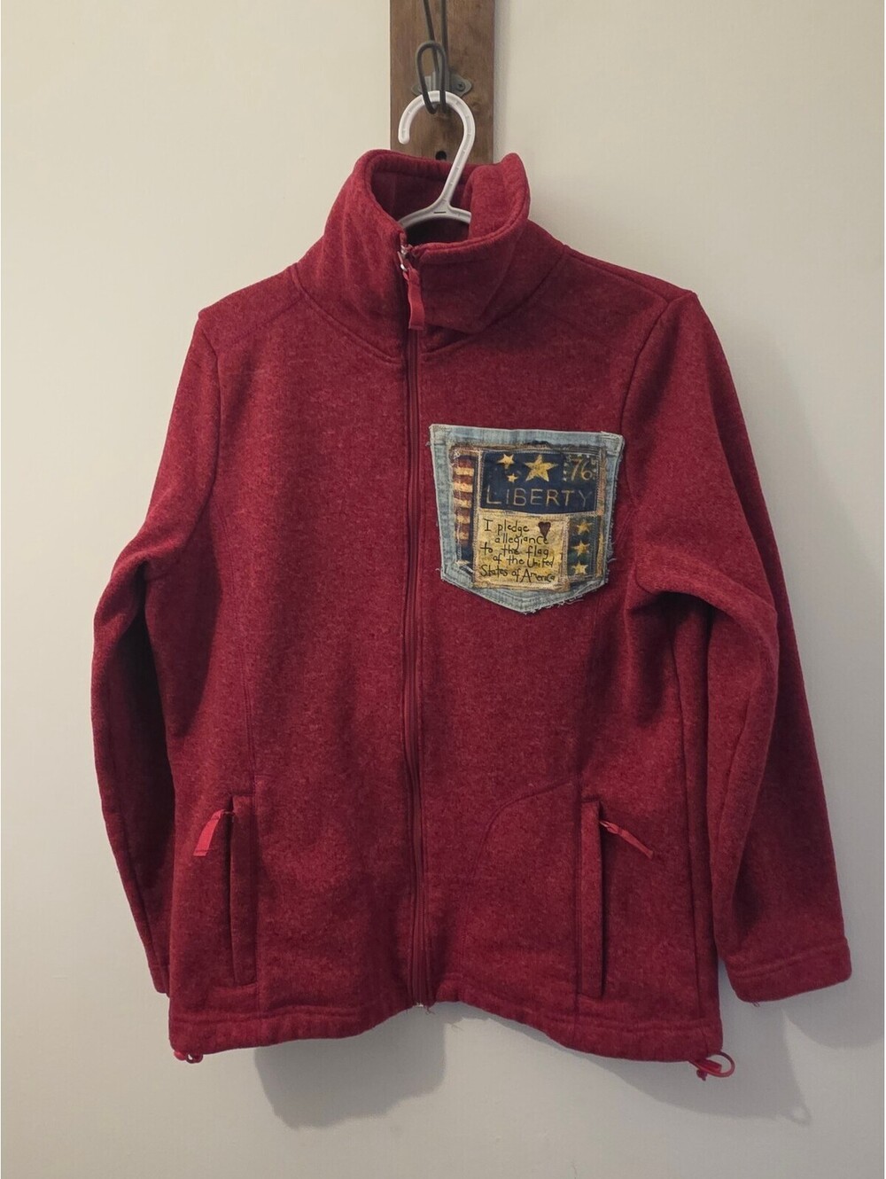 Upcycled Northern M Red Fleece Zip Jacket Liberty OOAK